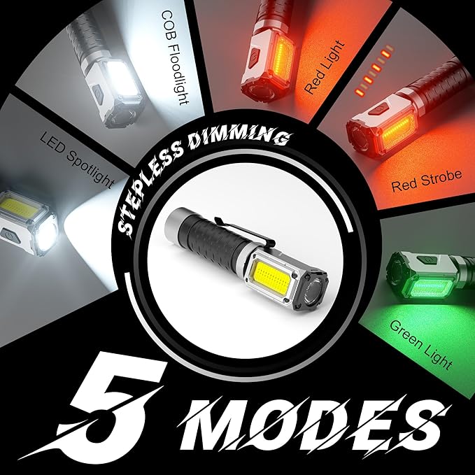 Anhay Flashlight Rechargeable 2000LM EDC Flashlight with Red Green Light 5 Modes Bright LED Flashlight Powerful Magnetic Flashlight & Mini Flash Light for Camping, Home, Hiking