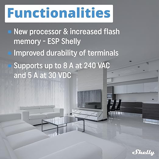 Shelly 1 Mini Gen3 | WiFi Smart Switch Relay 1 Channel 8A | Home Automation | Bluetooth Gateway | Compatible with Alexa & Google Home | iOS Android App | No Hub Required | Dry Contacts (2 Pack)