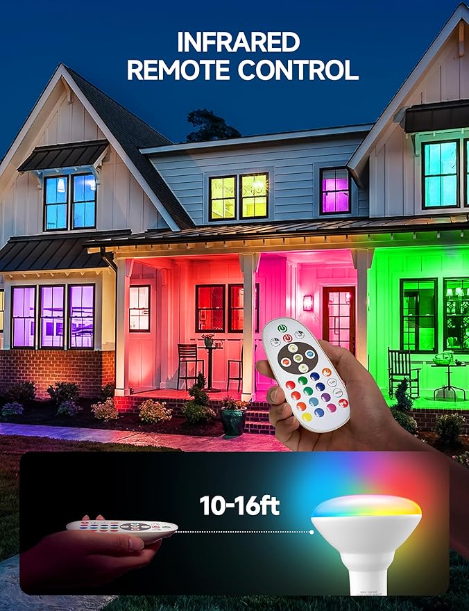 BR30 Color Changing Light Bulb, LED Flood Lights 12W Dimmable, 100W Equivalent, RGB+2700K+4000K+6500K, Remote Control, 1050LM, E26 Multi-Color Can Light Bulbs for Ceiling, 2 Pack