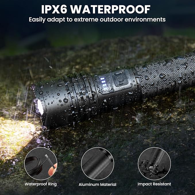 3 Pack Rechargeable Flashlights High Lumens, 90,000 Lumen Super Bright Led Flashlight with Adjustable 3 Modes & Power Display, Brightest Handheld Waterproof Flash Lights for Home Camping Hiking