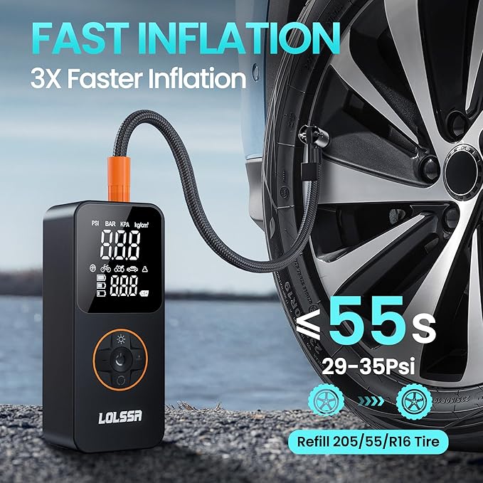 Tire Inflator Portable Air Compressor-Tire Pump 150PSI Cordless Electric for Car, Motorcycle, Bike, Ball, with Tire Gauge Pressure, Dual-Use Type
