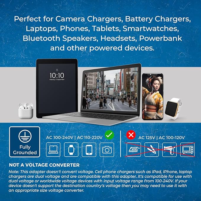 OREI Japan, Philippines Power Plug Adapter with 2 USA Inputs - Travel 3 Pack - Type A (US-6) Safe Use with Cell Phones, Laptop, Camera Chargers, CPAP, and More