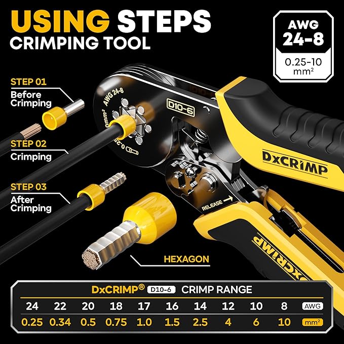 Ferrule Crimping Tool Kit, Ratchet Pliers for 24-8 AWG with 24 Types Insulated and Non-Insulated Ferrules, Hexagon Ferrule Crimper, Wire Ferrules Kit, Crimping Pliers set with Wire Strippers