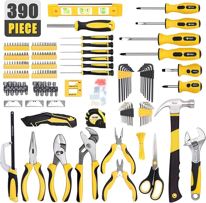 TOPLINE 390-Piece Hand Tool Kits for Home, 14-Inch Wide Mouth Tool Bag with Tools Included, Home Tool Set for Men, General Maintenance, Daily Use
