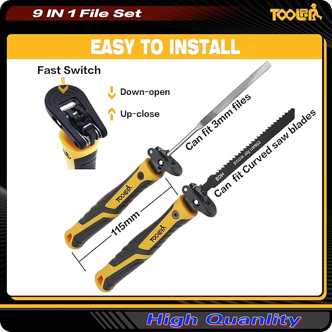 8-In-1 Needle File & Saw Set With Storage box, 6 pcs Small Diamond Files, for Metal, Jewlers, Wood, Leather and Plastic, Ergonomic Designed Handle With Quick Change Mechanism