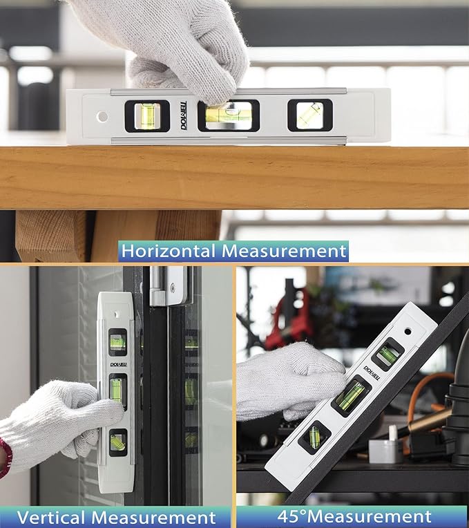 DOWELL Magnetic Torpedo Level Mini Bubble Level Box Spirit Level Alloy Frame 180/90/45 Degree 9-Inch (1, White)