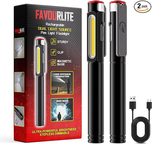 Pen Light Flashlight, 800 Lumens LED Pen Flashlights Rechargeable 6 Modes COB Magnetic Flashlight with Clip Bright Pocket Flashlights Work Light Portable Waterproof Durable Penlight for Nurse