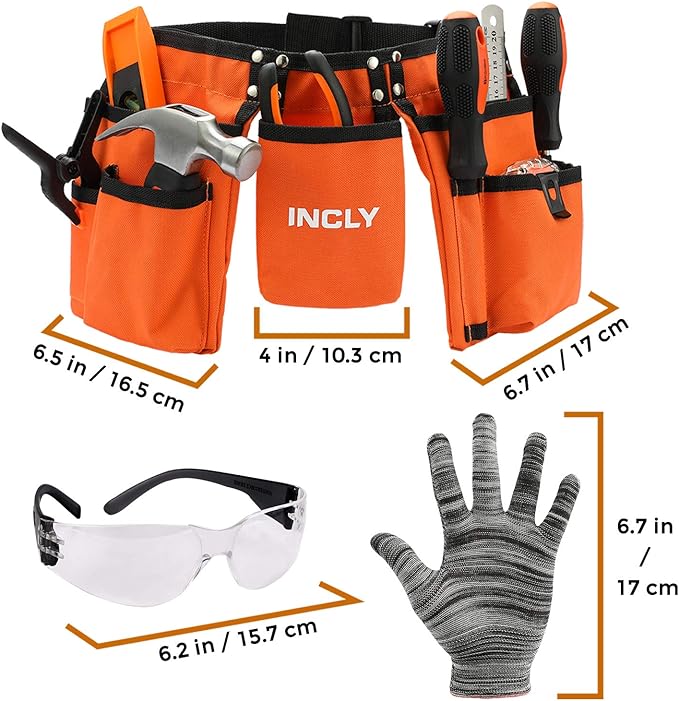 INCLY 95 PCS Kids Real Tool Set, Boys Small Real Hand Tools Kit, Children Construction Learning Tools Hammer Screwdriver for Home DIY Building and Woodworking,Come with Tool Belt & Bag