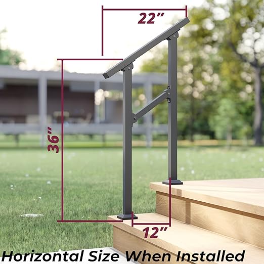 CHR Fence & Rail Hand Rails for Outdoor Steps, 2 Step Handrail & Indoor Stair Railing Kit, Railings for Outdoor Steps and Hand Rails for Seniors for Porch Railing & Deck Hand Rail, 1-2 Step Railing