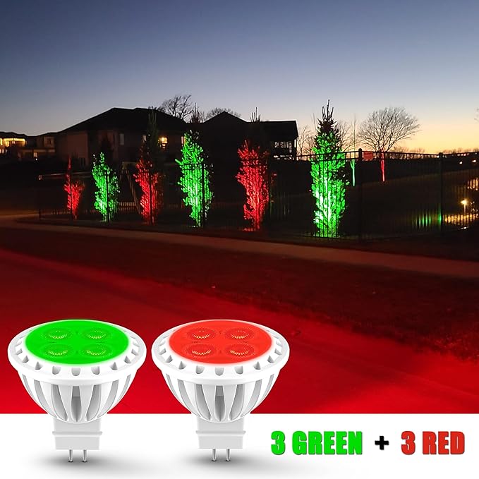 ALIDE Red Green MR11 3W GU4 G4 Led Bulbs 12V, 10W 20W 35W Halogen Equivalent, GU4.0 Bi-Pin Red Green Bulbs for Low Voltage Christmas Holiday Party Decoration Outdoor Tree Landscape Lighting, 6Pcs Mix