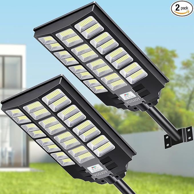 8000W Solar Street Light, 2 Pack Dusk to Dawn Solar Flood Lights Outdoor with Motion Sensor and Remote Control for Yard, Parking Lot, Garage, Street