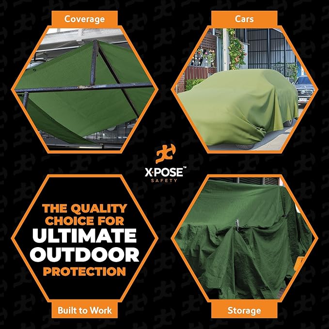 Xpose Safety Canvas Tarp - 10oz Green Canvas Tarps Heavy Duty Water Resistant with Brass Grommets- Multipurpose Outdoor Tarpaulin for Camping, Canopy, Trailer, Equipment Cover 12' x 16'