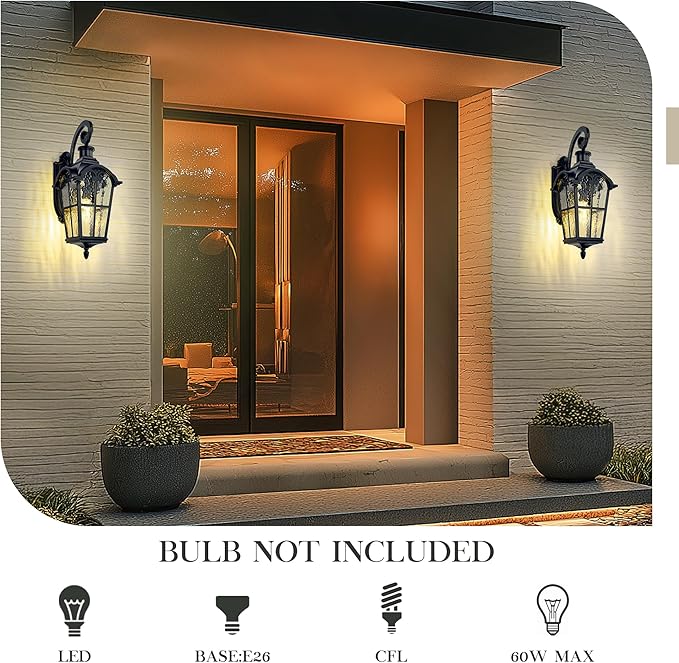 Emliviar 24" Motion Sensor Outdoor Light Fixtures Wall Mount, Aluminum Exterior Porch Light in Black Finish with Gold Edges, Outside Wall Light with Water Glass, WE305BL-SE BG-SW