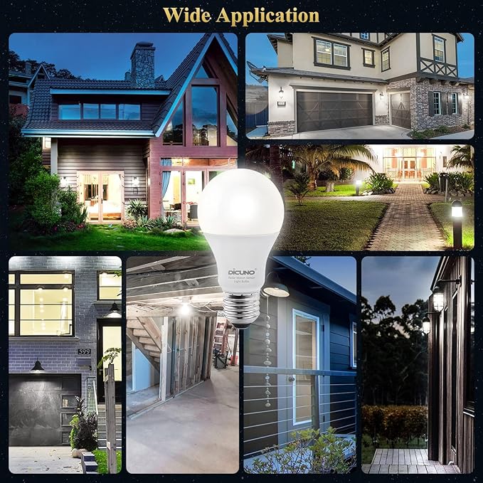 DiCUNO Radar Motion Sensor Light Bulbs Outdoor, 12W (100W Equivalent), Motion Sensor Bulb Auto On/Off, Daylight White 5000K, 1100 LM, A19 E26 Indoor/Outdoor Lighting for Front Porch Garage, 2-Pack