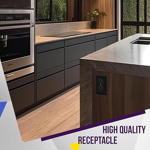 ENERLITES Tamper-Resistant Child Safe Duplex Receptacle Outlet, Residential Grade, 3-Wire, Self-Grounding, 2-Pole, 15A 125V, UL Listed, 61580-TR-BK, Black (10 Pack)