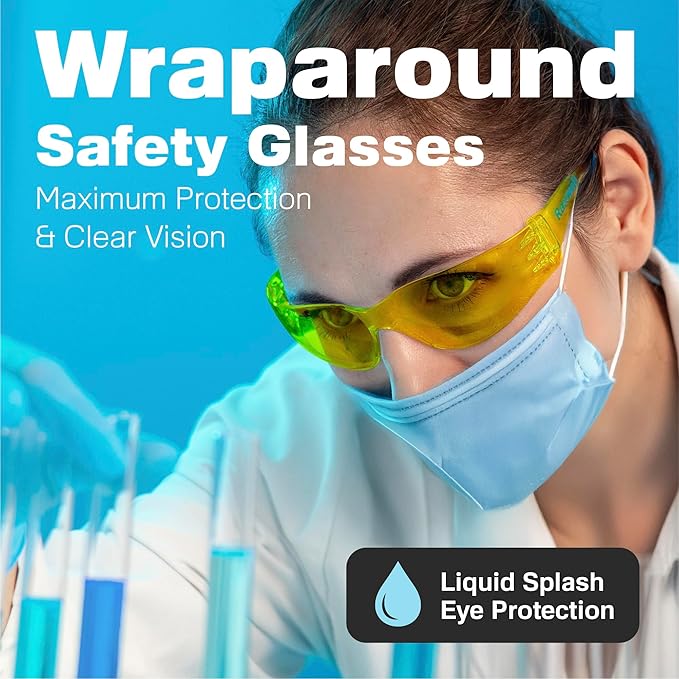 Raxwell Clear Safety Glasses, ANSI Z87.1, Wraparound, Anti-Scratch, Impact-Resistant, Eye Protection for Work & DIY
