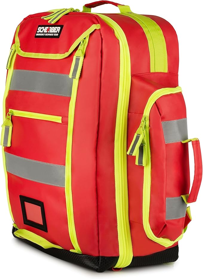 Scherber Fully-Stocked Premium First Responder Backpack | EMT/EMS Medic Trauma, Bleeding & Oxygen Medical Kit | CAT Tourniquet, QuikClot 4x4, HyFin Chest Seal & 250+ First Aid Supplies - Red