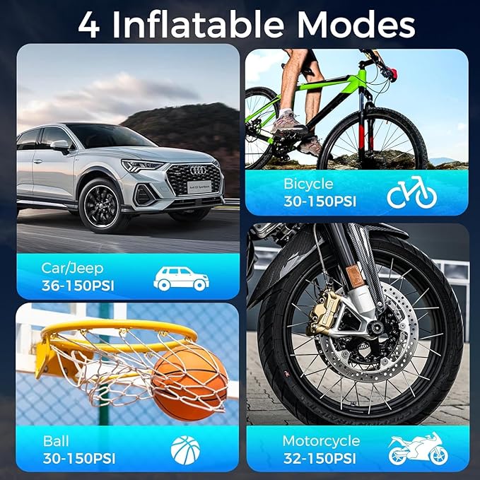 Jump Starter with Air Compressor,5000A Portable Car Battery Booster (10 Gas/8L Diesel) with 150PSI Tire Inflator,12V Car Battery Jump Box,Cordless Air Pump for,Motorcycle,Bike, Balls,LED Light