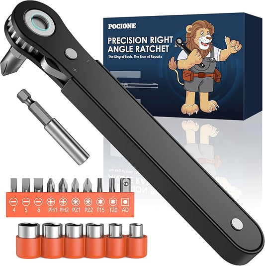 Right Angle Screwdriver Mens Gifts - 90 Degree Offset Ratcheting Screwdriver Pocket Mini Low Profile Ratchet Wrench Bit Socket Set for Tight Space Cool Gadgets EDC Gear Tool Stocking Stuffers for Men