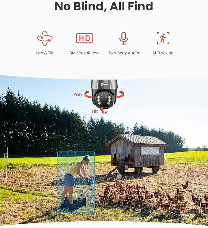 4G LTE Cellular Security Camera Wireless Outdoor, No WiFi 24H Continuous Recording, 2K Solar Powered Cam, Pan and Tilt, AI Tracking Detection, 32G Local Storage(Included), Color Night Vision