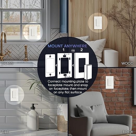 RunLessWire 3-Way Detachable Battery-Free Wireless Light Switch Kit 150ft RF Range for DIY Home Electrical Projects: 2 Removable Magnetic Remote Switches Control 1 5A On/Off Receiver - White