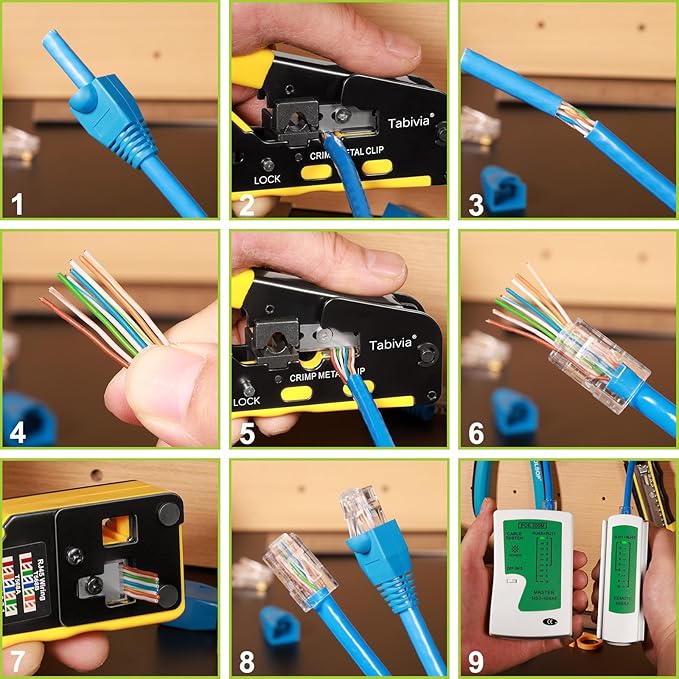 RJ45 Crimp Tool Pass Through Ethernet Crimping ToolKit Cat6 Cat5e Cat6a RJ45 Crimper