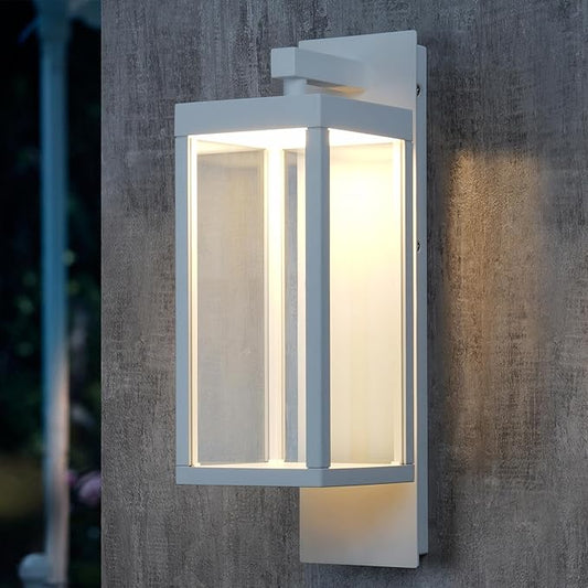 Dusk to Dawn Outdoor Wall Light White LED Exterior Light Fixture for House,15in Porch Light Outdoor Wall Mount Sconce with Clear Glass for Garage Front Door Garden Patio,13W 800LM