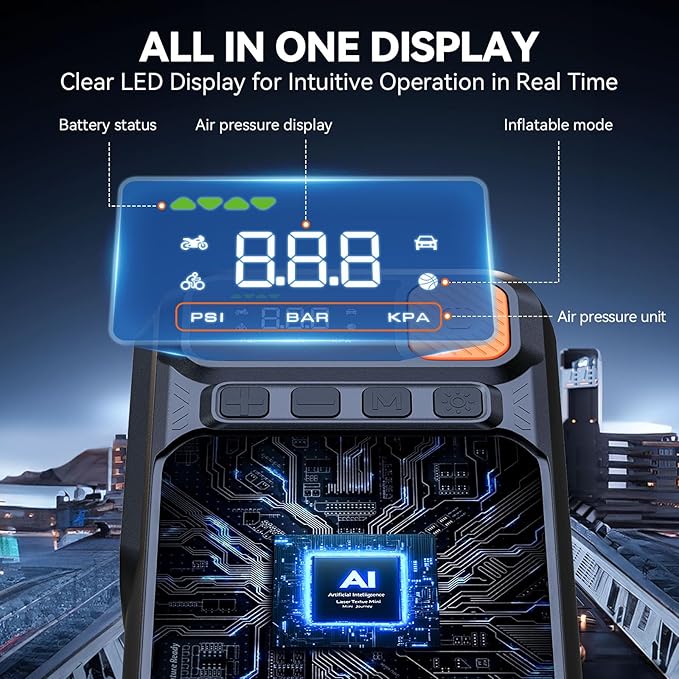 B29L 10 in 1 Car Jump Starter with Air Compressor, 3500A 150PSI Jump Box Battery Pack(8.0 Gas/6.0L Diesel), Portable 12V Jump Box with Cordless Auto-Shutoff Tire Inflator, USB Ports, LCD Display