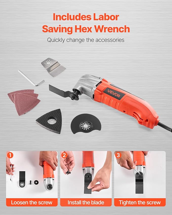 VEVOR Oscillating Tool Multitool, 2.2Amps 22,000 OPM Electric Oscillating Multi Tool Kit Corded with 2.8° Oscillating Angle, 7PCS Saw Accessories for Cutting, Scraping, Sanding, Floor Stripping