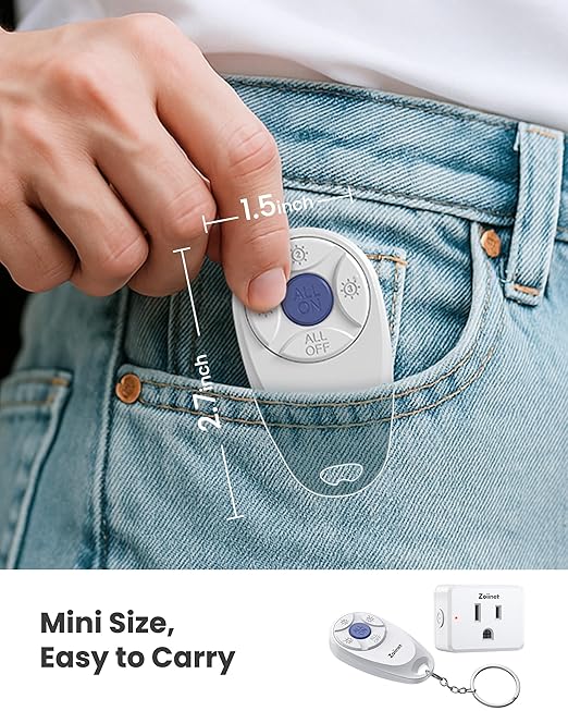 Mini 3-Gang Remote Control Outlet Plug Switches, Mini Key Design, Expandable Wireless Light Switches, No Wiring No WiFi, 300 ft, 15A/1500W, for Household Appliances