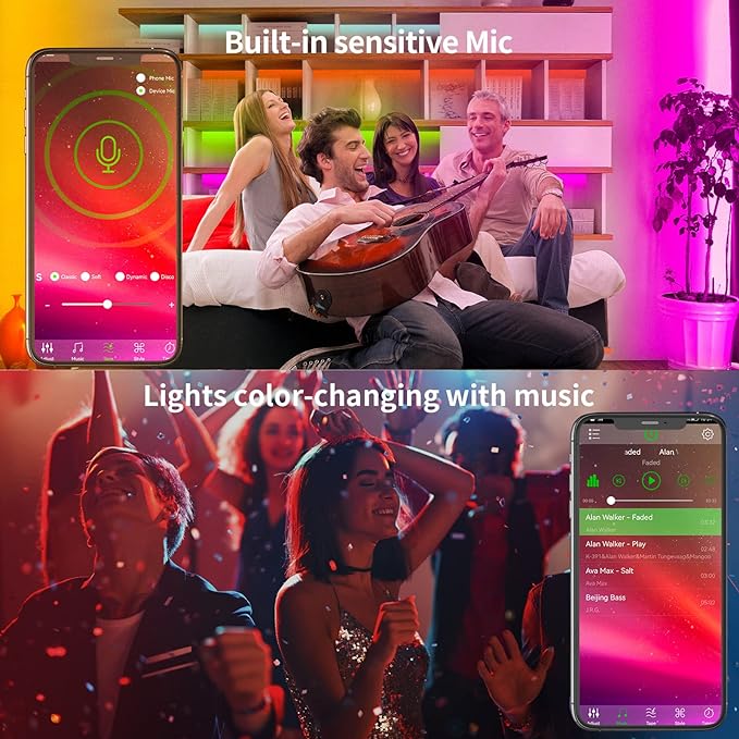 KSIPZE 100ft Led Strip Lights RGB Music Sync Color Changing Bluetooth Led Lights with Smart App Control Remote Led Lights for Bedroom Room Lighting Flexible Home Décor