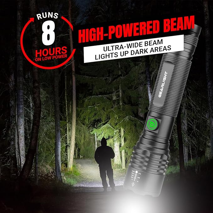 GearLight S2000 LED Rechargeable Flashlight High Lumens - Super Bright, Powerful, Mid-Size Tactical Flashlight for Outdoor Activity & Emergency Use