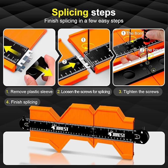 JOREST Connectable Contour Gauge (10+5 Inch), Gifts Ideas for Men Dad Handyman Husband Him, Shape Profile Duplicator with Lock, Outline Angle Measuring Tool, Template tool, Tile Flooring, Scribe Edge