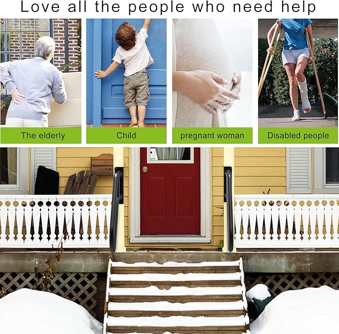 SELEWARE Heavy Duty 28" Handrails for Outdoor 1-3 Step, Non-Slip Door Jamb Corner Mount Stair Hand Railing Grab Bars, U-Shape Safety Handle for Garage, Porch, Garden (Left+Right Handed,Dia 1.3" Pipe)