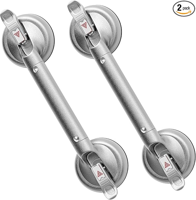 17 Inch Grab Bars for Bathtubs and Showers 2 Pack Seniors Handles for Elderly Strong Suction Handicap Safety Handrail for Bathroom Toilet Tiles Glass Gray Silver