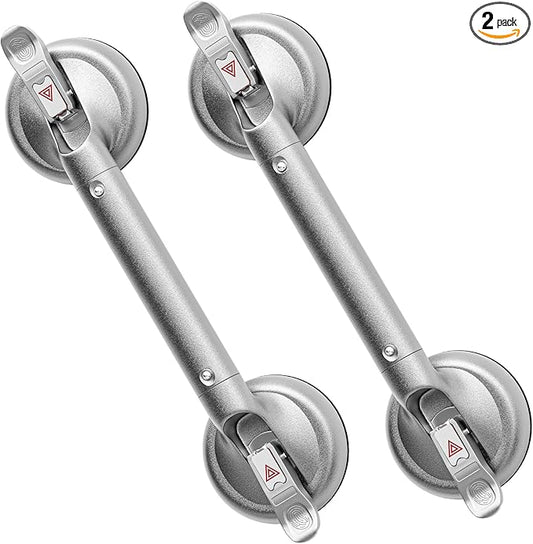 17 Inch Grab Bars for Bathtubs and Showers 2 Pack Seniors Handles for Elderly Strong Suction Handicap Safety Handrail for Bathroom Toilet Tiles Glass Gray Silver