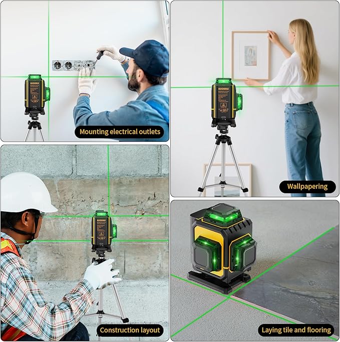 Laser Level 4x360° Self Leveling with Tripod & LCD Touch Screen, 4D Lazer Leveler Tool Green Cross Lazer Level Line Laser with 2x2400mAh Rechargeable Battery for Constuctions, Picture Hanging Indoor