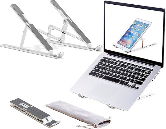 Laptop Stand, Adjustable Aluminum Foldable Portable Holder, Upgrade Whole Anti-Slip Silicone Pad, Laptop Riser for Desk Compatible with MacBook Air Pro/iPad, Lenovo and More 10-15.6” Tablets