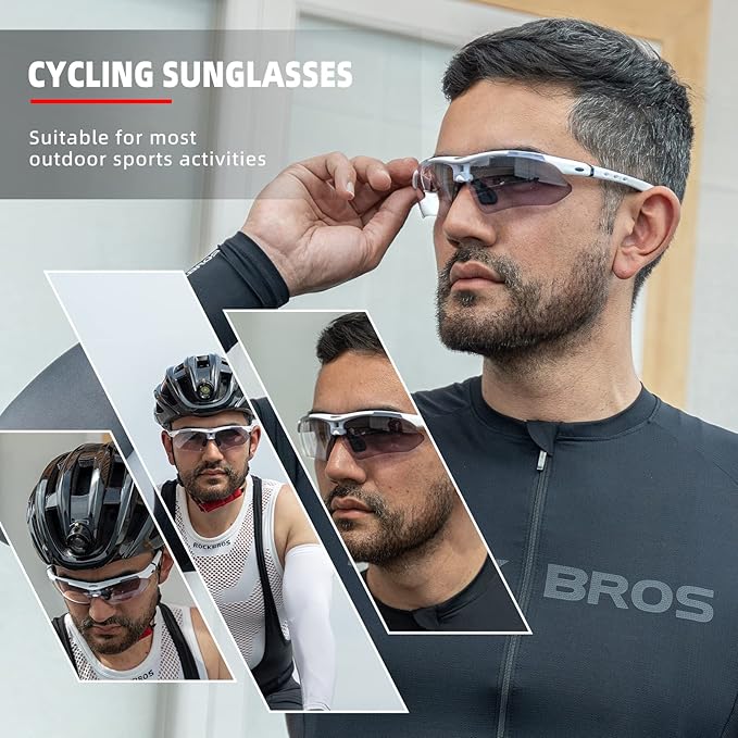 ROCKBROS Pickleball Photochromic Glasses Cycling Glasses with Removable Elasctic & Temple Band Sunglasses Fit for Men Women