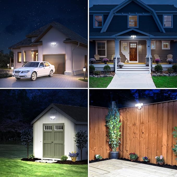 Onforu Battery Powered Motion Sensor Outdoor Lights, 2000LM 6500K Security Flood Lights, IP65 Waterproof Battery Operated Lights with Adjustable 3 Head Motion Detector LED Flood Light