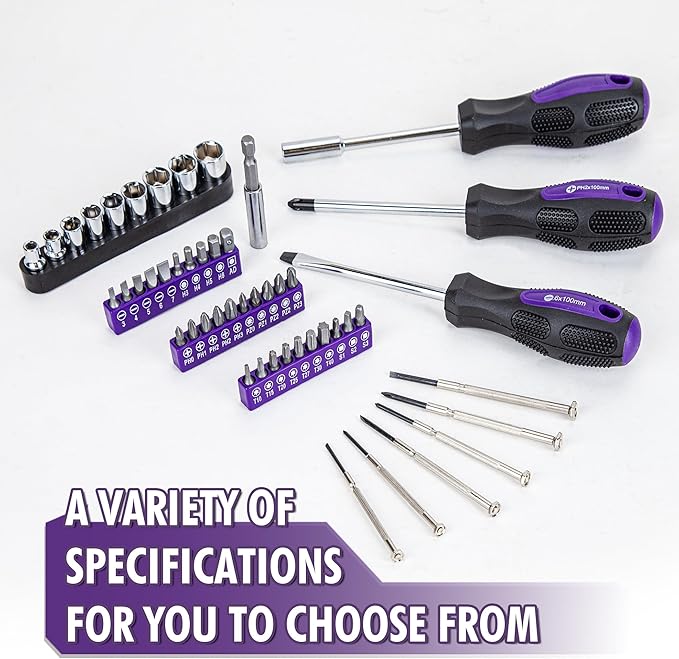 Cartman 148-Piece Automotive and Household Tool Set Perfect for Car Enthusiasts and DIY Home Repairs Purple