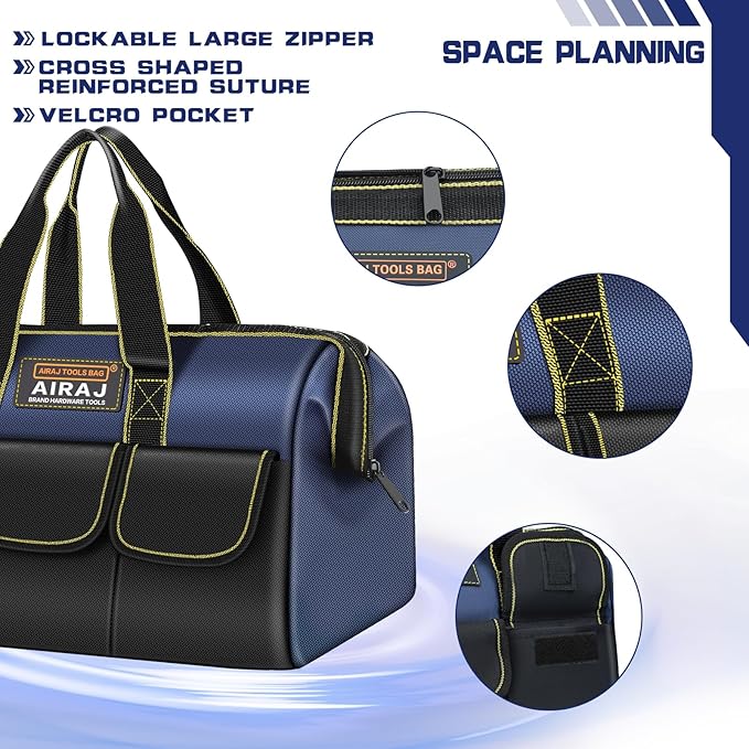 Tool Bag 2-Pack Set | AIRAJ 18" & 16" Portable Tool Storage Bag | Wide Mouth Tool Bags for Men and Women | Small Tool Tote | Tool Organizer for Home Repairs,Garage Storage,Professional Work | Tool Box