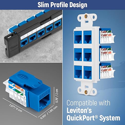 Everest easyJACK - 45° Angled Speed Termination Keystone Tool Set - with 20-Pack of RJ45 Cat6 Keystone Jacks in Blue (Slim Profile Design) - Time Saver Network Punch Down Tool Cat6