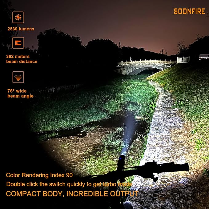 MX75 2530 Lumen LED Tactical Flashlight Law Enforcement, 390 Yards Beam Distance USB-C Rechargeable Pocket Flashlight with Battery