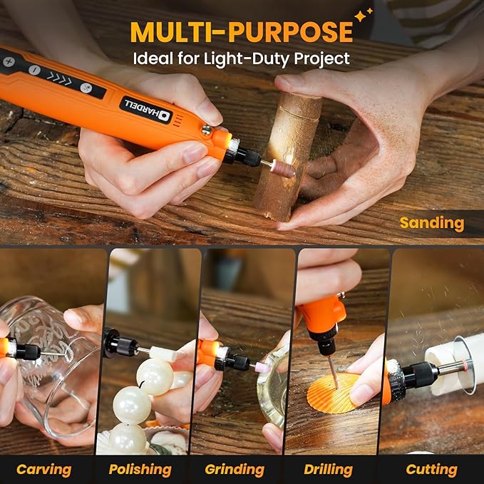 HARDELL Mini Cordless Rotary Tool 3.7V, 5-Speed and USB Charging with 35 Accessories, Multi-Purpose Power Rotary Tool for Sanding, Polishing, Drilling, Carving, Engraving, DIY Crafts