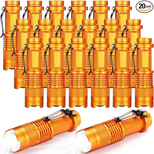 Fumete 20 Pieces LED Flashlight Mini 3 Mode Tactical Torch Small Water Resistant Pocket Flash Light Adjustable Focus Light Pen for Men, Father, Indoor Outdoor Hiking(Orange)