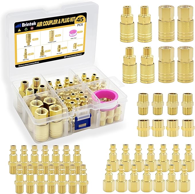 45PCS Air Coupler Plug Kit 1/4”NPT Air Tool Fittings Quick Connect Air Hose Fittings Compressor Accessories Connectors