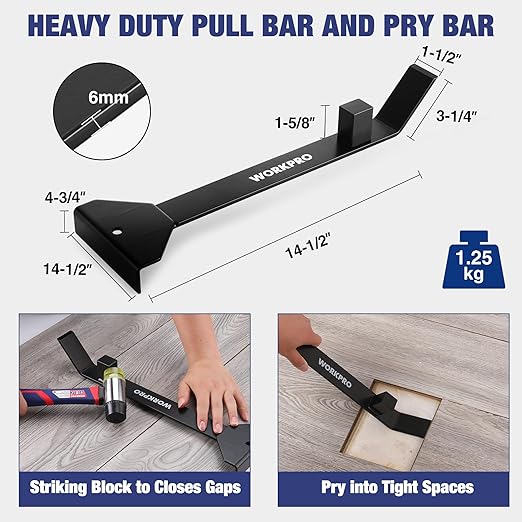 WORKPRO 43PC Laminate Flooring Installation Kit- Rubber Mallet with Fiberglass Handle, 17” Heavy Duty Pull and Pry Bar, Solid Tapping Block and 40 Spacers- Premium Wood Flooring Installation Tool