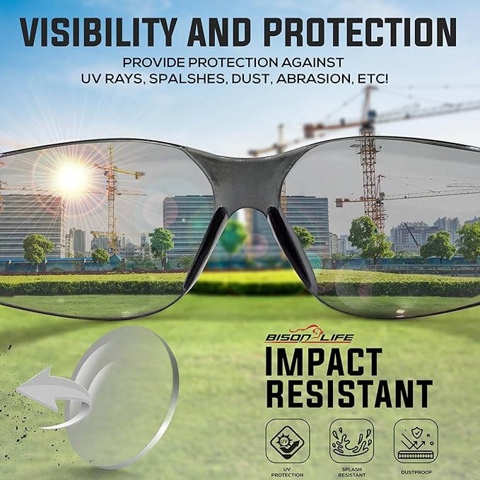 BISON LIFE Keystone Color Lens Safety Glasses | Anti Scratch | Impact Resistance | ANSI Z87.1 Standard | UV 400 Protection