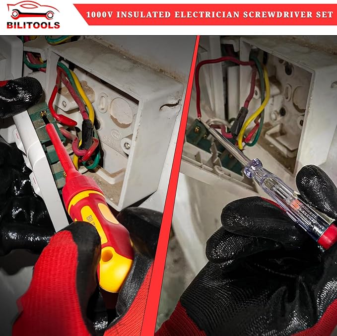 BILITOOLS 1000V Insulated Electrician Screwdriver Set - 13pcs Electrical Tools Kit with Magnetic CR-V Steel Tips, Insulated Handle, Phillips, Slotted, Pozi, Torx Screwdrivers, VDE & GS Certified